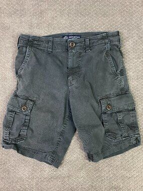 American Eagle Active Flex Cargo Shorts Men's 32 Gray Black Classic Fit